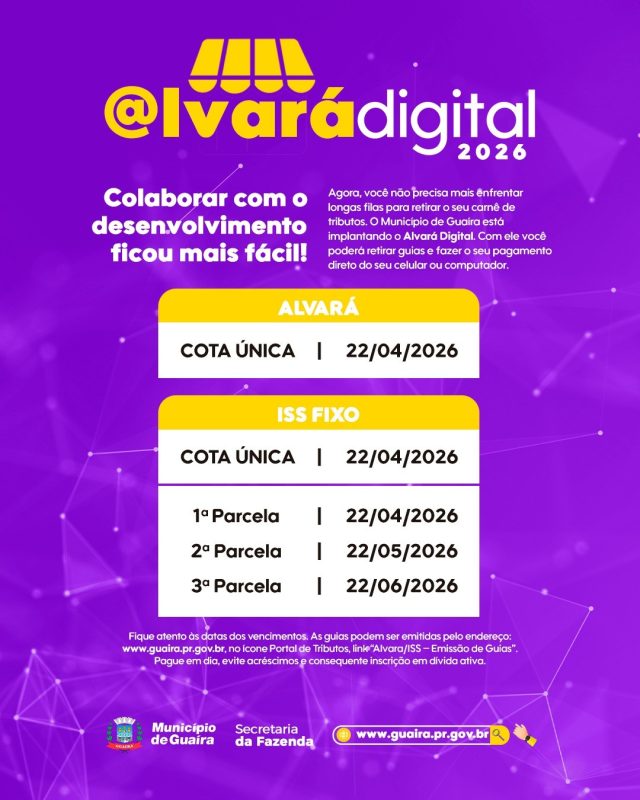 Guaíra – Alvará 2026 já está disponível: Vencimento 22/04/2026