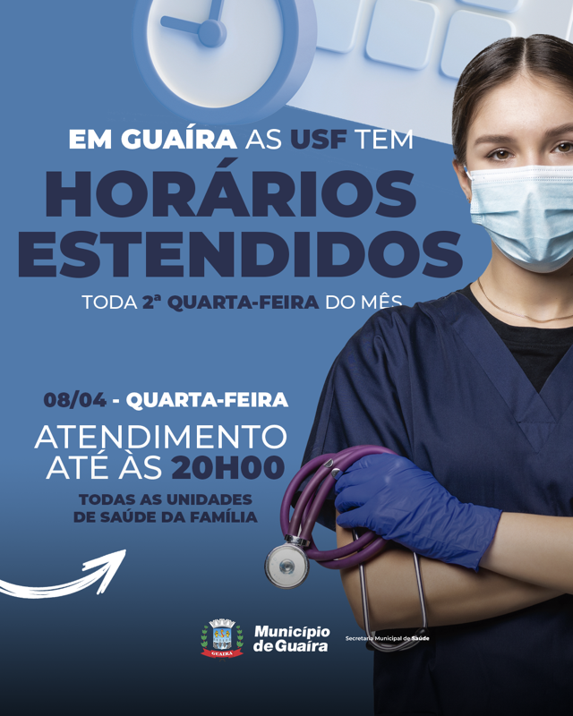 Saúde – Guaíra oferece atendimento em horário estendido nas USF nesta quarta-feira (1º)