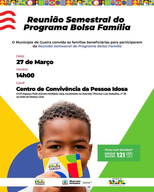Guaíra – SEMAS, por meio do CRAS, convida famílias do Bolsa Família para reunião semestral