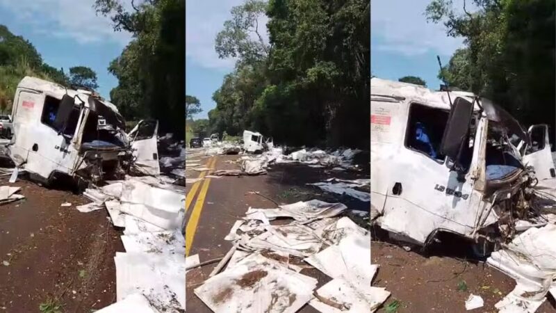 Paraná – Caminhoneiro sobrevive sem ferimentos graves após caminhão perder o controle e ficar despedaçado