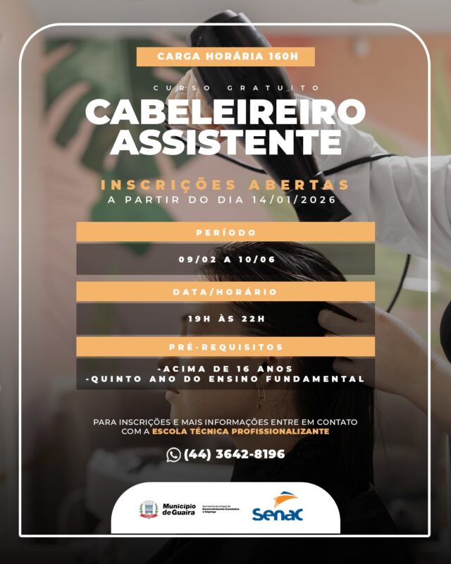 Guaíra – Município abre inscrições para curso gratuito de Cabeleireiro Assistente