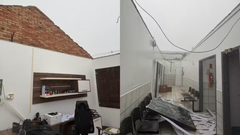 SC – Temporais arrancam telhados de delegacia e supermercado, e granizo destrói lavouras