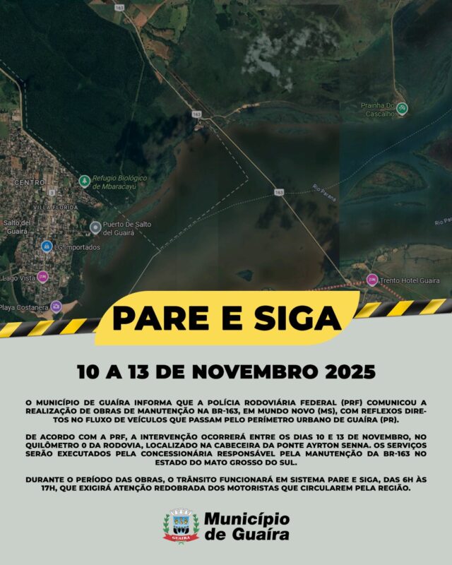 Alerta – Obras na BR-163 em Mundo Novo impactam trânsito no perímetro urbano de Guaíra