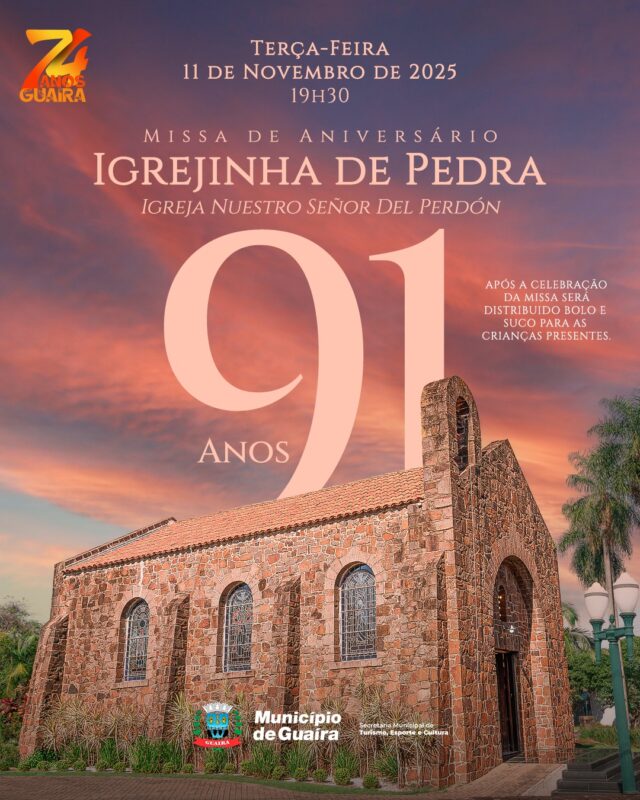 Guaíra – Comunidade é convidada para as comemorações dos 91 anos da Igrejinha de Pedra