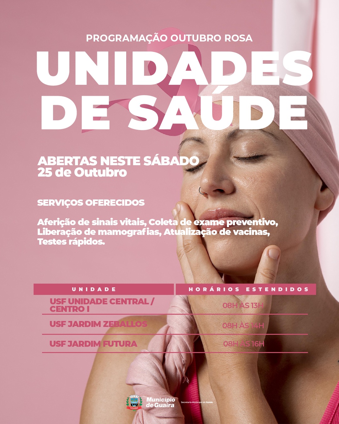 Guaíra – Três Unidades de Saúde abrem neste sábado em ação do Outubro Rosa