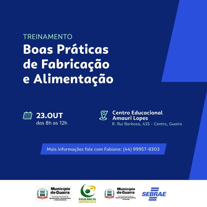 Guaíra – Município promove treinamento sobre Boas Práticas de Fabricação e Alimentação em parceria com Sebrae e Vigilância Sanitária