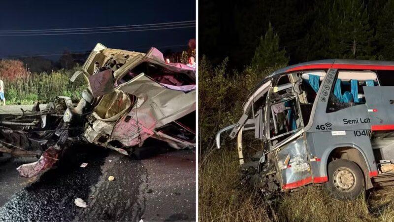 Trânsito – Duas pessoas morrem e 23 ficam feridas em acidente entre ônibus fretado por família e caminhão, no Paraná