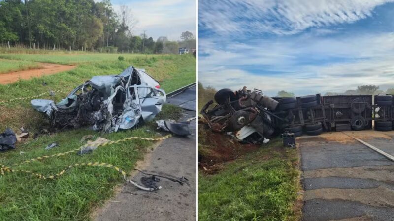 Paraná – Acidente mata dois homens, deixa motorista preso embaixo de cabine de caminhão tombado e bloqueia BR 373