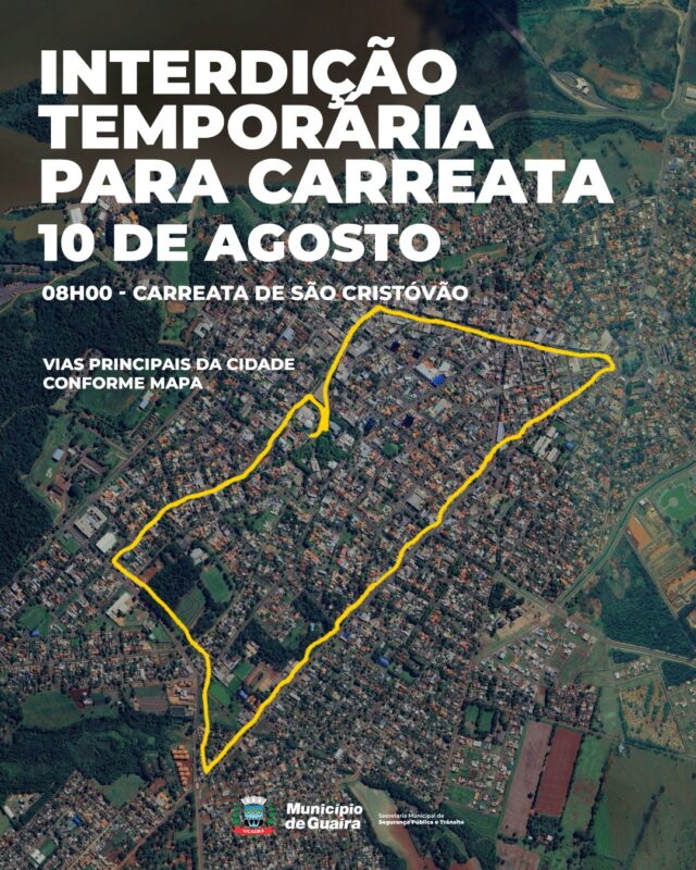 Guaíra – Município informa sobre interdições de trânsito para a realização da Carreata de São Cristóvão