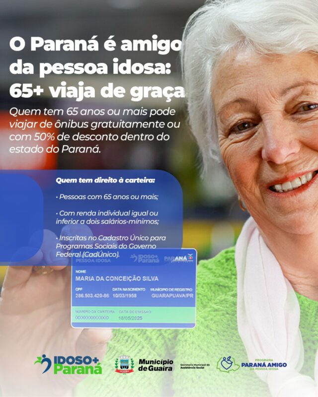 Guaíra – Carteira da Pessoa Idosa Paranaense garante transporte intermunicipal gratuito ou com desconto