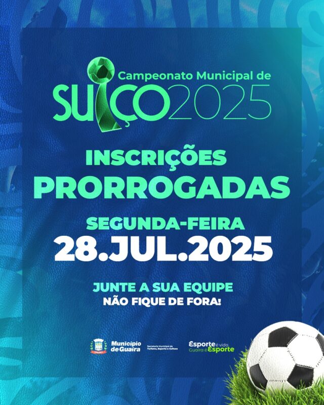 Esportes – Município de Guaíra prorroga inscrições para o Campeonato Municipal de Futebol Suíço 2025 até 28 de julho