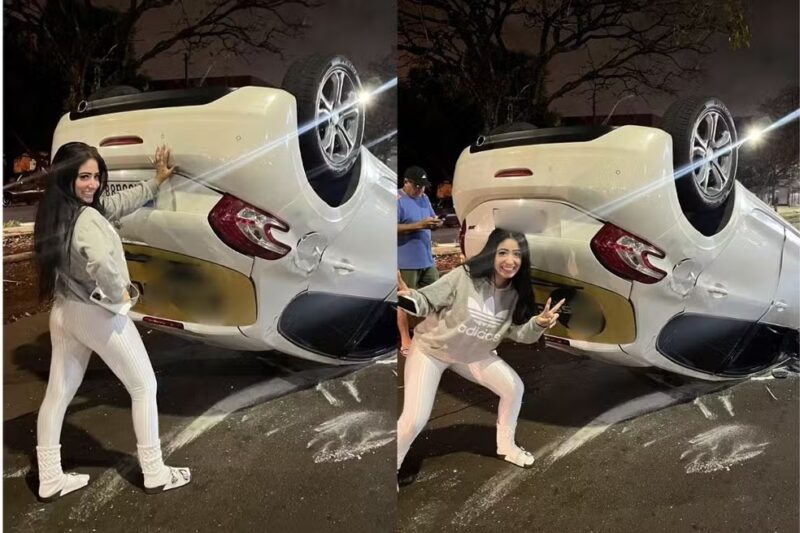 Paraná – Jovem capota o carro em Maringá e depois posta foto ao lado do veículo nas redes sociais