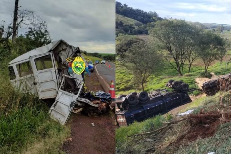 PR 272 – Kombi bate de frente com carreta e motorista e passageiro morrem em rodovia