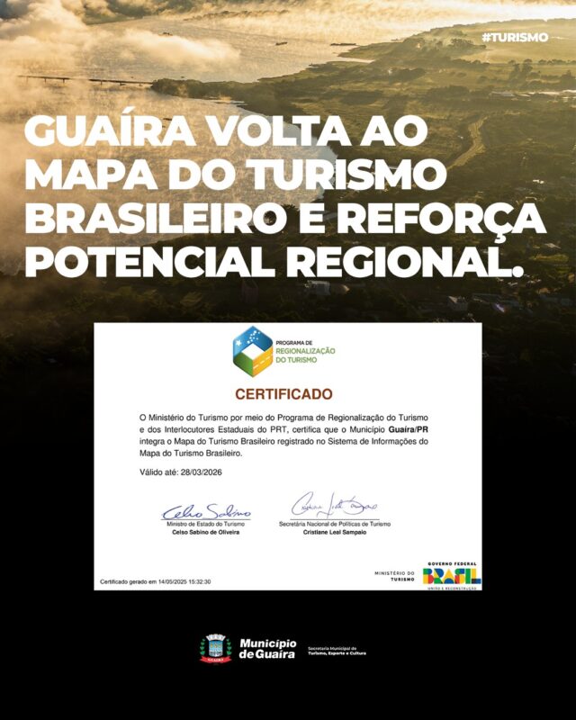 Destaque – Município de Guaíra retorna ao Mapa do Turismo Brasileiro