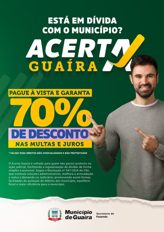 Economia – Acerta Guaíra oferece até 70% de desconto para regularização de débitos