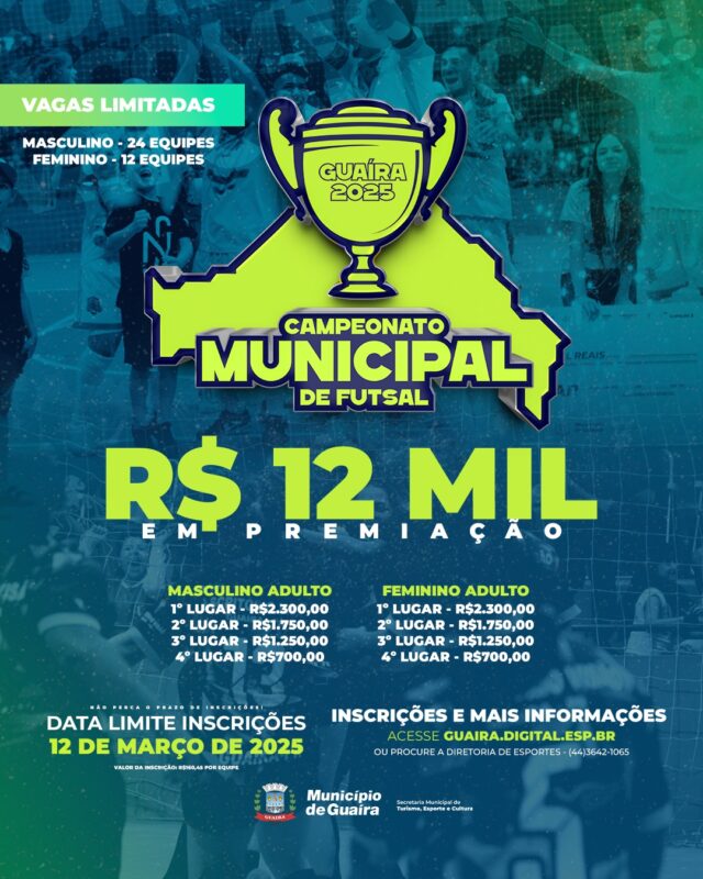 Guaíra – Campeonato Municipal de Futsal tem 12 mil reais em premiação e está com inscrições abertas