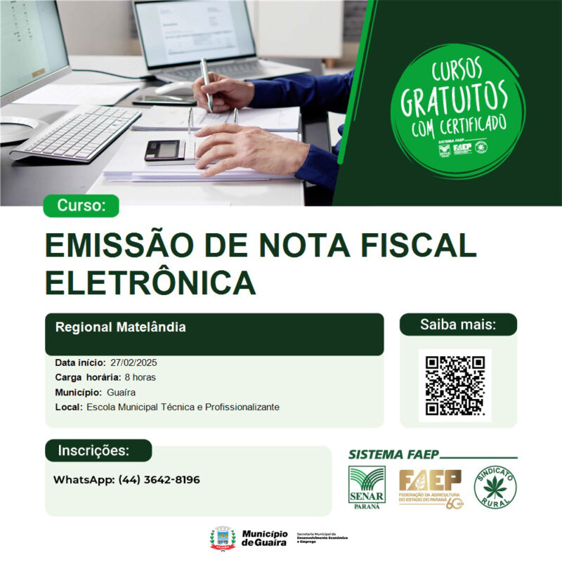 Guaíra – Município anuncia curso de emissão de Nota Fiscal Eletrônica