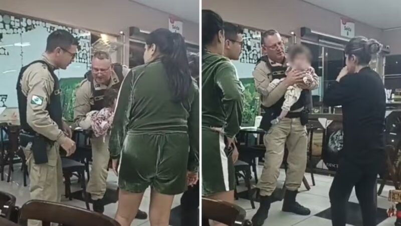 Paraná – Policiais param para jantar e salvam bebê engasgado em restaurante com manobra de Heimlich