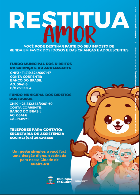 Guaíra – Contribuintes podem destinar parte do IR para crianças, adolescentes e idosos