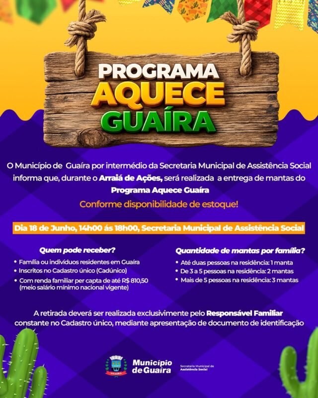 Boa ação – Programa Aquece Guaíra realiza entrega de mantas durante o Arraiá de Ações