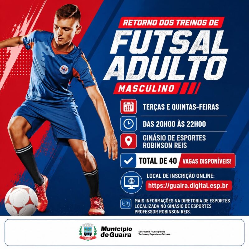 Esportes – Município de Guaíra retoma treinamentos de futsal adulto masculino e abre inscrições para novos atletas